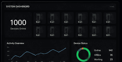 Sikrid system dashboard showing 1000 devices online with real-time monitoring
